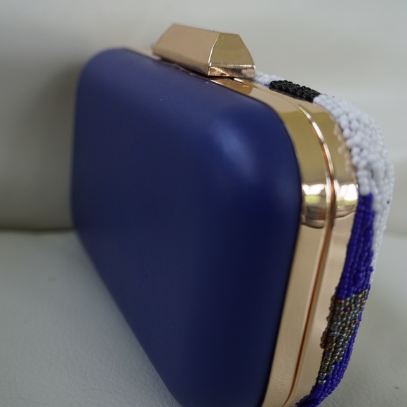 Chevron Beaded Evening Clutch with Gold Hardware - Picture 2 of 4